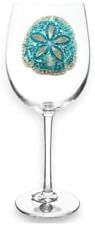 THE QUEENS' JEWELS Sand Dollar Jeweled Stemmed Wine Glass, 21 oz. - Unique Gift for Women, Birthday, Cute, Fun, Not Painted, Decorated, Bling, Bedazzled, Rhinestone