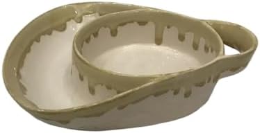 Soup and Side Bowl Plate Ceramic, Chip and Dip Divided Bowls, Anti-Soggy Cereal Bowl Bread Dipping Bowls Plates for Salad Breakfast, and Sandwich Ideal for Home and Restaurant (apricot)