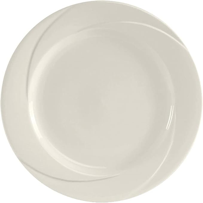 Tuxton China ASU-006 Plate, 10" Diameter, Round, Wide Rim, Embossed Pattern, Microwave and Dishwasher Safe, Oven Proof, Fully Vitrified, Ceramic, AlumaTux, San Marino, Pearl White, Pack of 12