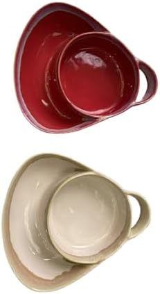 Soup and Side Bowl Plate Ceramic, Chip and Dip Divided Bowls, Anti-Soggy Cereal Bowl Bread Dipping Bowls Plates for Salad Breakfast, and Sandwich Ideal for Home and Restaurant (red+apricot)