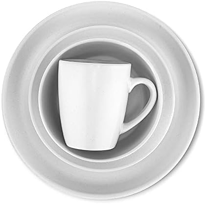 SERVICE FOR 4 - Total of 16 pieces including 8 dinner plates (10”), 4 salad plates (7.5”), 4 bowls (5.75”), and 4 mugs (12 oz), making it the perfect set to service 4 people