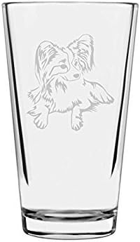 Papillon Dog Themed Etched All Purpose 16oz Pint Glass