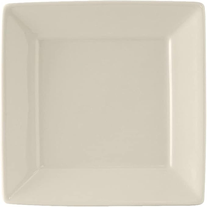 Tuxton China BEH-0845 Plate, 8-1/2", Square, Wide Rim, Microwave and Dishwasher Safe, Oven Proof, Fully Vitrified, Ceramic, DuraTux, American White/Eggshell, Pack of 12