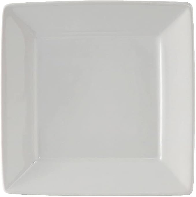 Tuxton China BWH-0845 Plate, 8-1/2", Square, Wide Rim, Microwave and Dishwasher Safe, Oven Proof, Fully Vitrified, Ceramic, DuraTux, White, Pack of 12