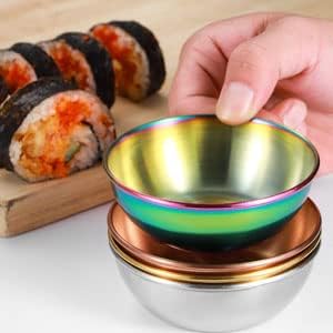 Sauce Dishes 12PCS 3.46inch Stainless Steel Sauce Bowl Mini Individual Round Seasoning Dishes Sushi Dipping Bowl Appetizer Plates (Rainbow)
