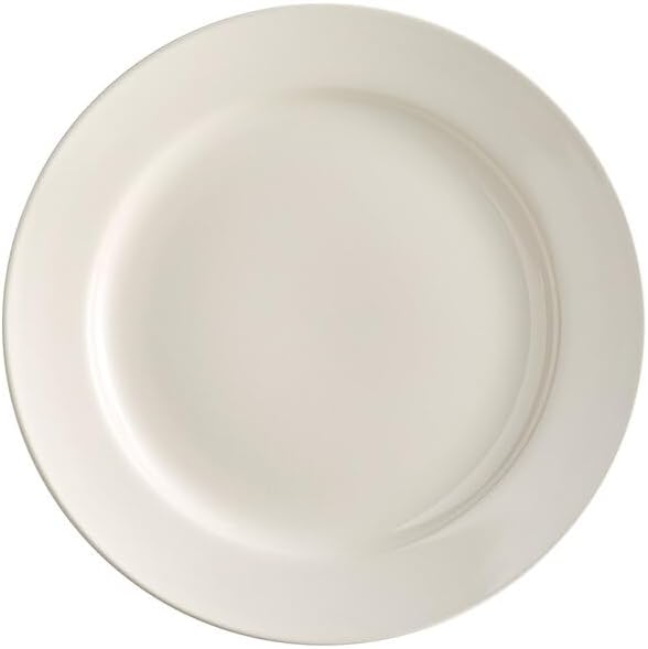 Stoneware Wide Rim Dinner Plates, 10.5 Inch, Ivory White, Microwave and Oven Safe, Round, 12 Count