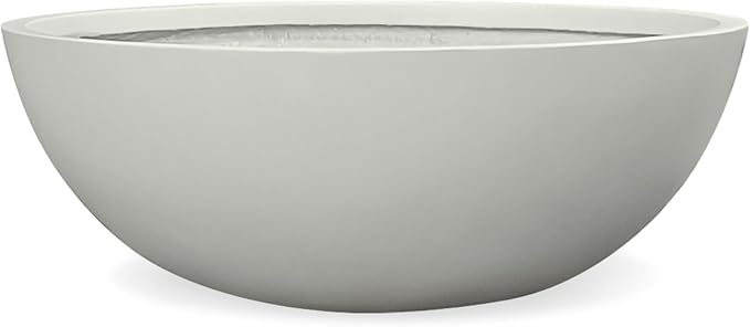 7.7" H x 22" D Round Bowl Fiberstone Planter for Succulent and Lotus with Drainage Hole, Smooth Finishes, Weather Resistant, Included 2 Extra Coco Mats (Light Gray, 19.9" Pot Opening)