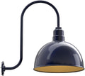 Steel Lighting Co. Hollywood Bowl Light | Outdoor Wall Mounted | 15 inch Bowl Dome | Upward Sloping Gooseneck | Barn Light Made in America | Navy Blue Exterior/Brass Interior