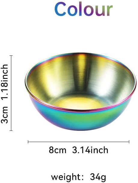 12 Pack Stainless Steel Sauce Dishes, Rainbow Mini Saucers Bowl Round Seasoning Dishes Sushi Dipping Bowl Appetizer Plates, 3.15inch