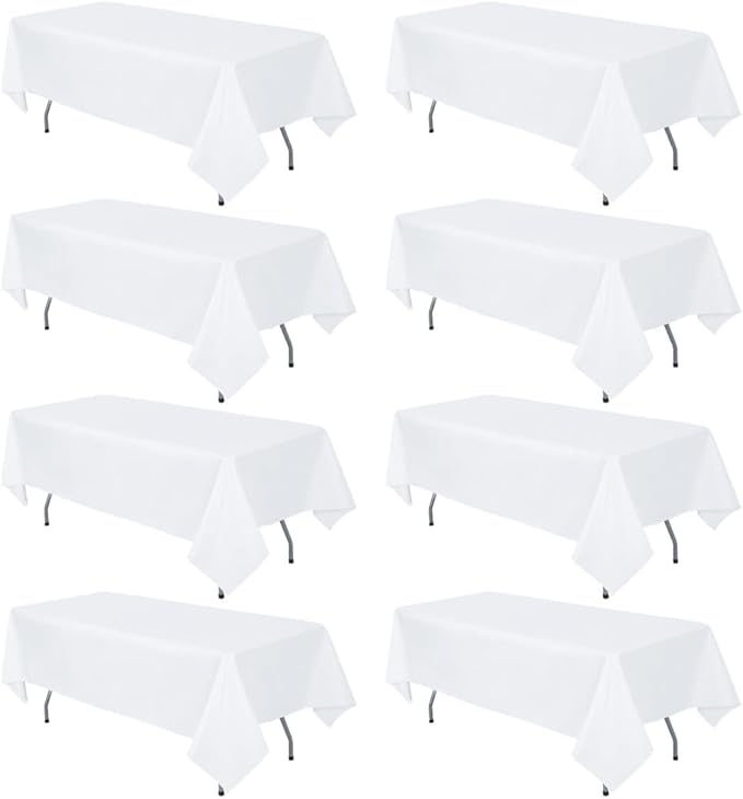 8 Pack White Table Cloth Rectangle 60 x 84 Inch Rectangular Tablecloth for 4 Foot Tables, Wrinkle Resistant Washable Rectangle Fabric Table Covers for Wedding Party Banquet Buffet and Camping