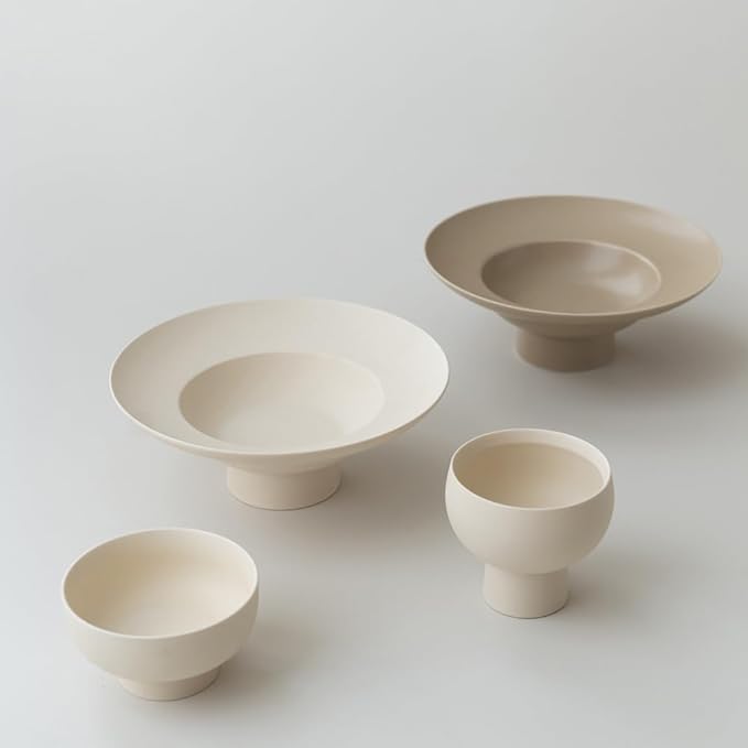 WENSHUO Deep Soup Plate, Angled Rim Pasta Bowl, High-foot Salad Bowl with Wide Rimmed, 15 oz (Crème)