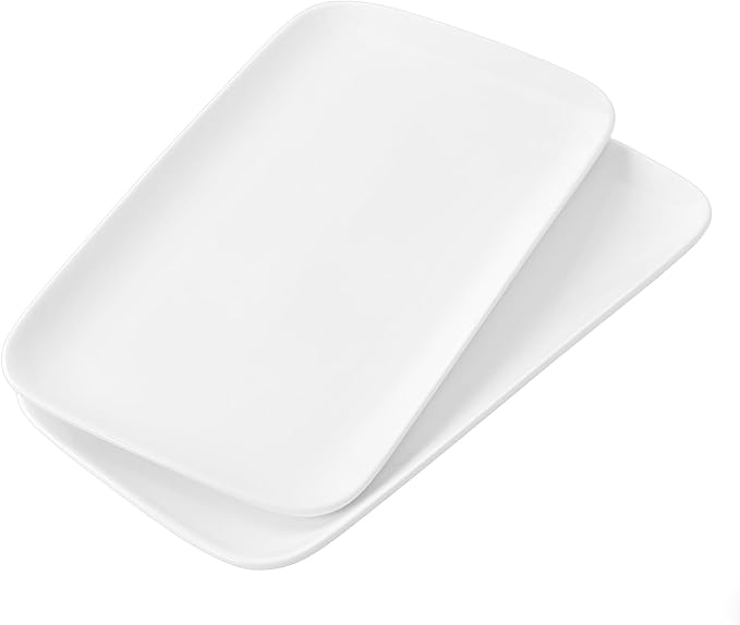 White Serving Platters Set of 2 – 14 Inch Rectangular Serving Platters, Large Porcelain Serving Platters for Party, Appetizers, Sushi, Steak & Dessert