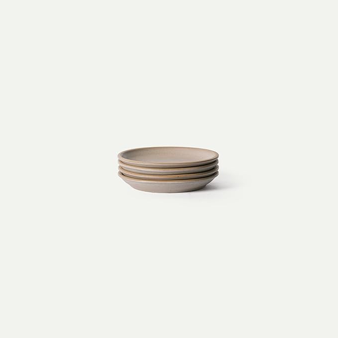 MORA Small Plates Set of 4, 6.5 inch Ceramic Pottery Dessert Plates - Microwave, Oven and Dishwasher Safe - Mushroom