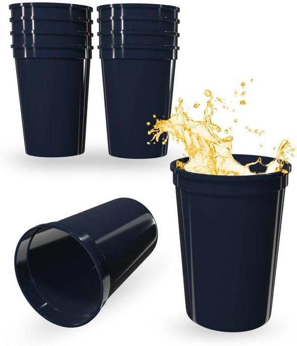 PartyPrints 10 Pack Small 10 to 12 oz Navy Blue Reusable Blank Plastic Cups by PartyPrints