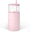 SANDJEST Glass Tumbler with Straw and Lid, Bow Glass Water Bottle with Silicone by SANDJEST