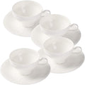 White Fine Porcelain 7 Oz Teacup Saucer Set, Sculpture Surface, Light Weight by PULCHRITUDIE