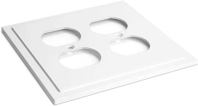 Henne Bery Modern Edge Decorative Wall Plate Switch Plate Outlet Cover, Durable Solid Zinc Alloy (Double Duplex, White)
