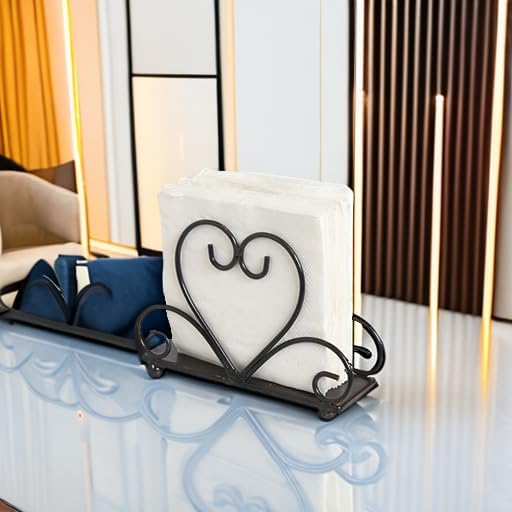 Metal Table Napkin Holder Freestanding Tissue Dispenser (Black)