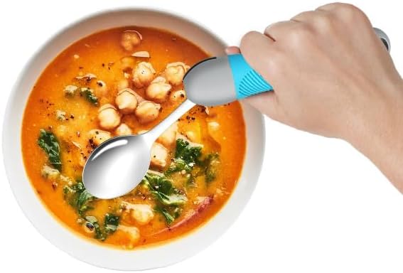 Weighted & Swivel Adaptive Utensils for Hand Tremors,Parkinson‘s - Comfort Grip Silverware Set, Eating Aids for Arthritis, Elderly & Weak Hands (Spoon & Fork)