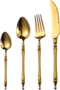Gold Silverware Set for 16 Premium 18/10 Stainless Steel Flatware Set 64 Piece Include Knives Forks and Spoons Cutlery Utensils Light Luxury Vintage Style for Home Kitchen Christmas Restaurant