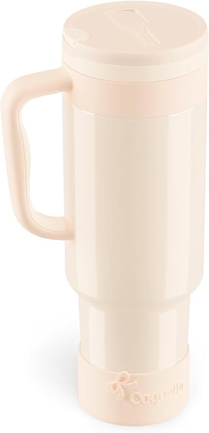40 oz Insulated Tumbler with Handle and Push-Button Straw Lid, Stainless Steel by Coquella