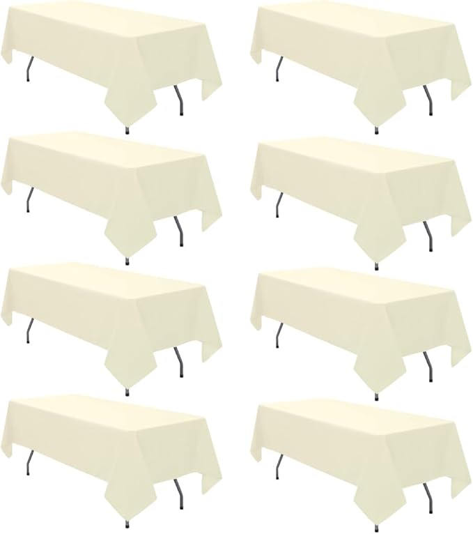 8 Pack Beige Tablecloth 60 x 126 Inch Rectangular Table Cloth for 6 Foot Rectangle Tables, Wrinkle Resistant Washable Polyester Fabric Table Covers for Wedding Party Banquet Buffet and Camping