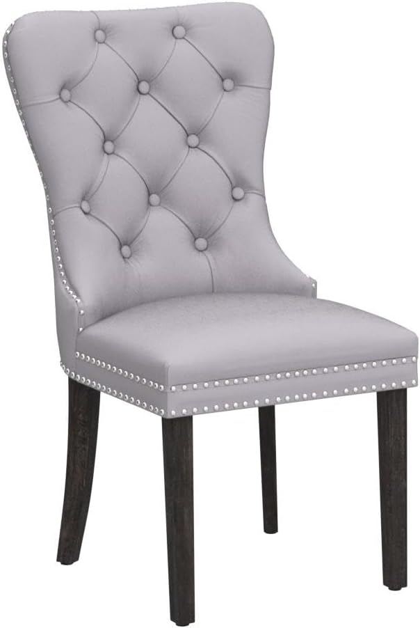 KCC Velvet Dining Chairs Set of 4, Upholstered High-end Tufted Dining Room Chair with Nailhead Back Ring Pull Trim Solid Wood Legs, Nikki Collection Modern Style for Kitchen, Light Grey