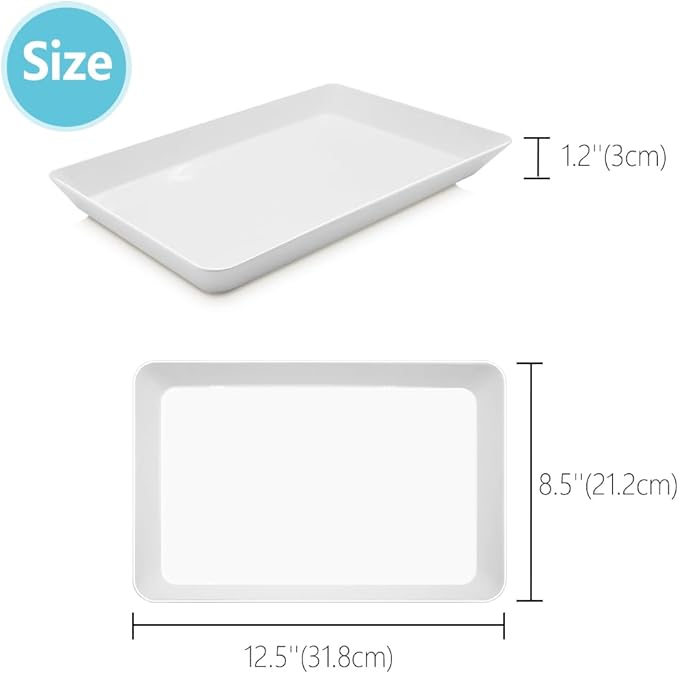 Serving Tray Platter, 6 Pcs Food Tray for Veggie Fruit Snack Dessert Cookie Cheese, Food Trays for Party Supplies Display, Plastic Platters for Serving Food, Large White Trays, BPA Free
