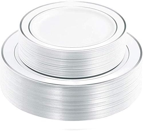 WDF 60PCS Silver Plastic Plates Disposable - Silver Plates Include 30 PCS 10.25inch Dinner Plates and 30PCS 7.5inch Salad Plates for Wedding & Party Christmas