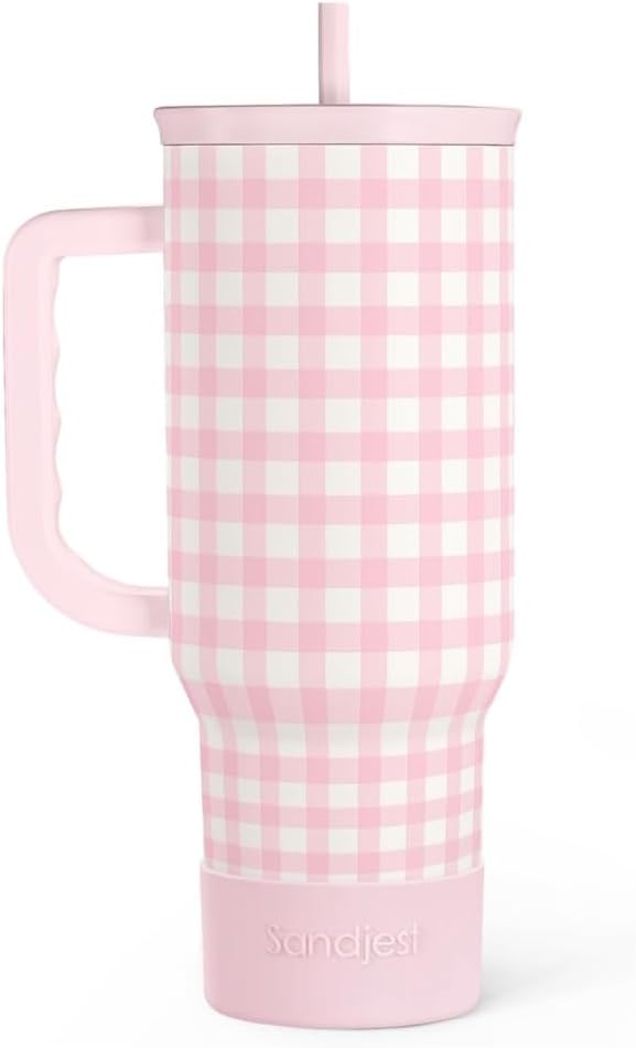 SANDJEST Pink Gingham 40oz Slider Tumbler by SANDJEST