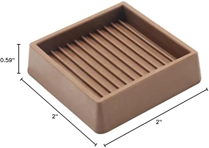 2X2 Rubber Caster Cups, Non Slip Furniture Pads, Anti-Slip Gripper, Anti Skid Furniture Feet, Anti Slide Floor Protector for Bed Couch Table Chair Stoppers - 12 Pack, Brown