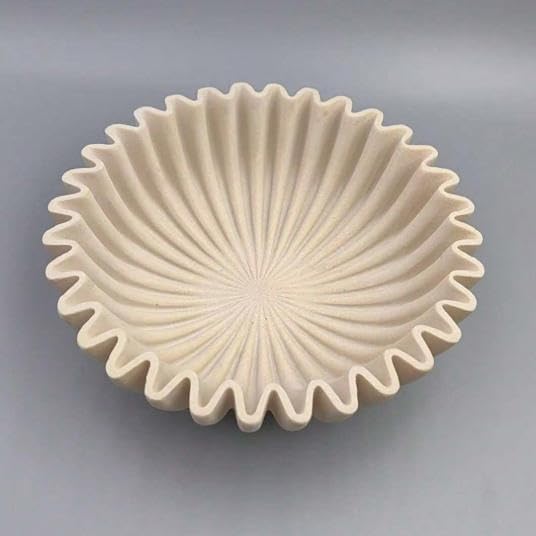 Large Decorative Bowl - 7.9in x 2.6in - White Decorative Bowls for Home Decor - Ruffle Decor - Fluted Bowl - Scalloped Bowl-Stylish Key for Entry Table(Black) (Beige)