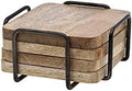 Godinger Coasters, Wooden Coasters with Holders, for Barware & Drinkware Rustic Design, Set of 4