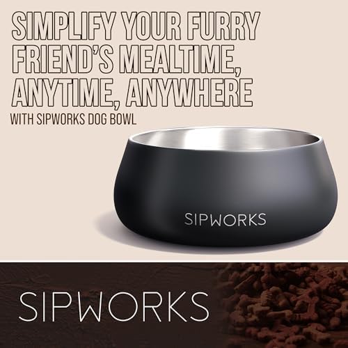 Sipworks Stainless Steel Dog Bowl – 32oz Weighted Metal Food and Water Bowls for Dogs and Cats with Non-Slip Base - Pet Bowls for All Breeds Sizes for Travel & Outdoor Play | OIive