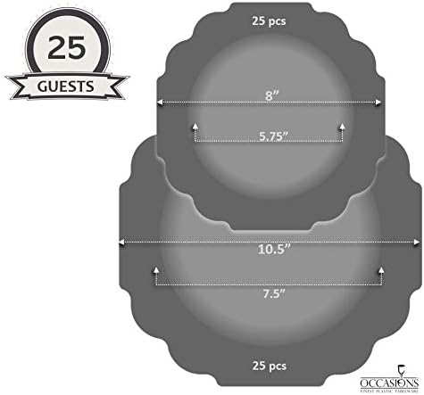 " OCCASIONS " 50 Plates Pack (25 Guests)-Heavyweight Wedding Party Disposable Plastic Plate Set -(25x10.5'' Dinner + 25x8'' Salad/Dessert) (Imperial in White)