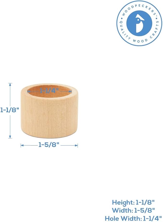 Classic Unfinished Wooden Napkin Rings Set of 12, 1-1/2 inch Wood Napkin Rings - Image 3