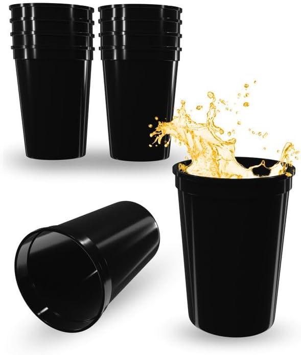 PartyPrints 10 Pack Small 10 to 12 oz Black Reusable Blank Plastic Cups by PartyPrints