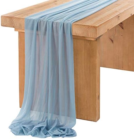 Ling's Moment 14Ft Dusty Blue Table Runner, Wedding Chiffon Table Runners | by LingsMoment
