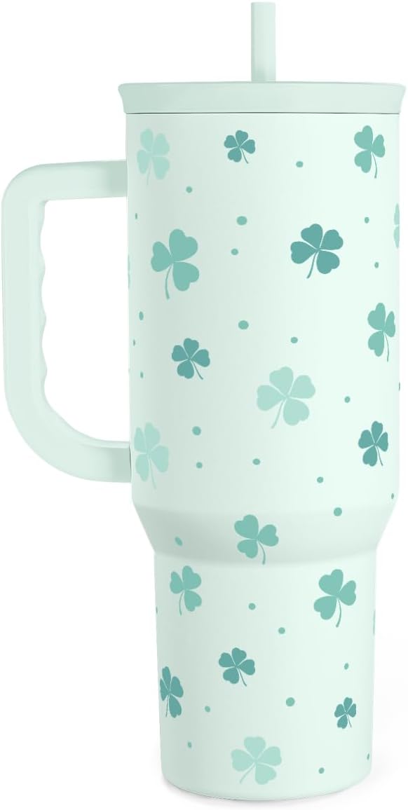 40oz Shamrock Tumbler with Handle and Straw by SANDJEST