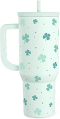 40oz Shamrock Tumbler with Handle and Straw by SANDJEST