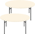 Round Spandex Tablecloth 2 Pack, Elastic Fitted Waterproof Tablecloths for 57"-68" Tables, Stretch Washable Picnic Table Cover for Camping, Dining, Indoor and Outdoor, Beige