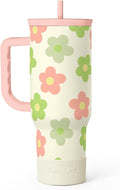 SANDJEST Daisy Tumbler with Handle 40oz, Floral Cup Stainless Steel Insulated by SANDJEST