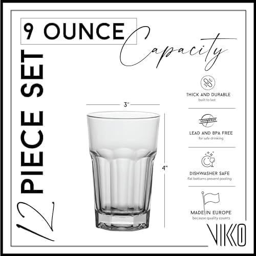 Vikko Drinking Glasses, 9 Ounce Glass Cups, Durable Glasses Drinking Set of 12 - Image 2