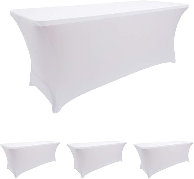 LZY 4 Pack Spandex Table Covers 6 Feet, Stretch/Fitted Table Covers for 6 Feet Folding Table, Rectangular Spandex Table Cloths for Wedding Party or Event (6FT-4PCS, White)