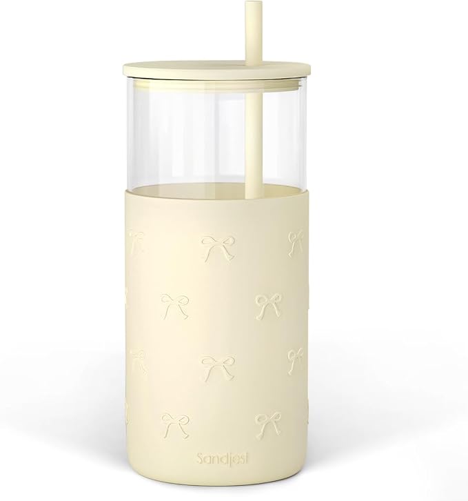 SANDJEST Glass Tumbler with Straw and Lid, Glass Water Bottle with Silicone by SANDJEST