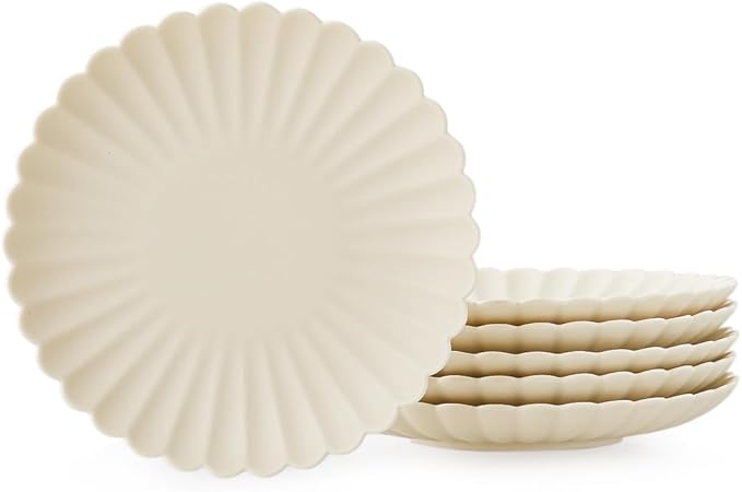 WENSHUO Daisy Dinner Plates Set of 6, 10.5-inch Round, Matte Crème