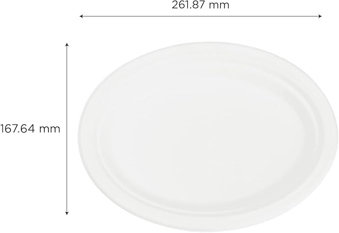 KARAT EARTH 10''x8'' PFAS Free Compostable Bagasse Oval Plates, KE-BPO108-1CFF - 500 c