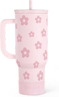 Floral Tumbler with Handle and Straw 40oz Stainless Sleel Slider Tumbler Travel by SANDJEST