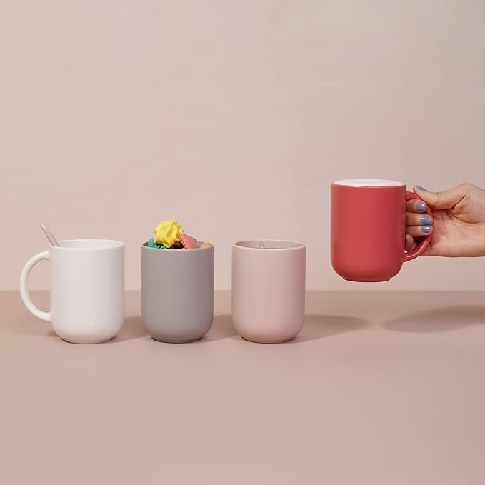 12 oz Ceramic Coffee Mug, Matte Pink White Gray Coffee Mug - Image 4