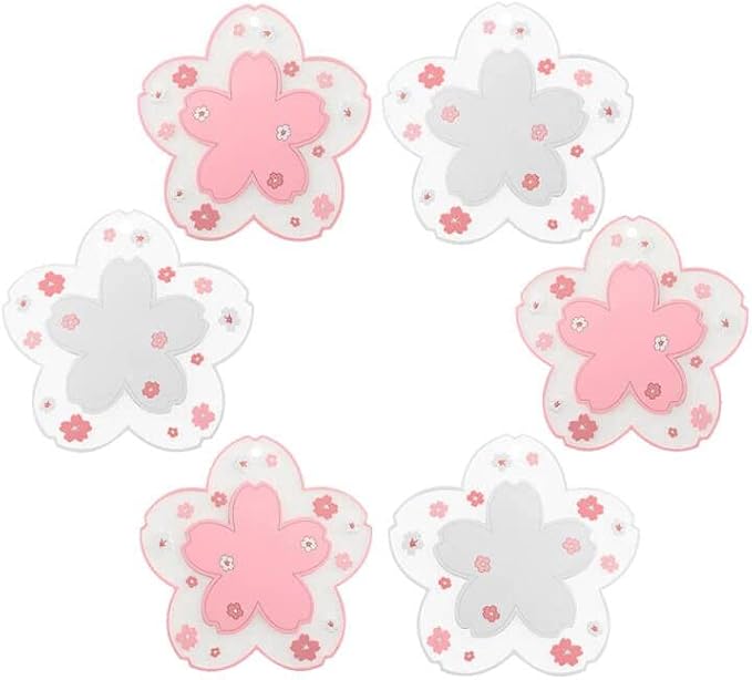 Sakura Coasters Set of 6 Kawaii Cup Mat Anti-Skid Pot Bowl Pad Placemats PVC by WELOCMETOBINOSTER